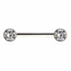 Nipple Barbell With Bezel Set Zirconia Ends -Titanium