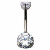 Navel Curve With Prong Set Clear Zirconia -Titanium
