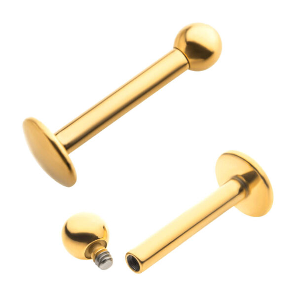 Internally Threaded Labret -24Kt Gold PVD Titanium - Image 2