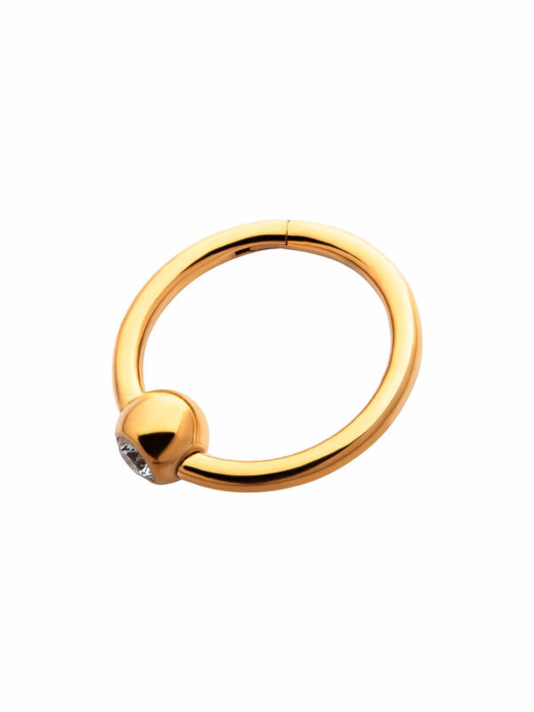 Piercing Ring With Zirconia Ball -24Kt Gold PVD Titanium - Image 3