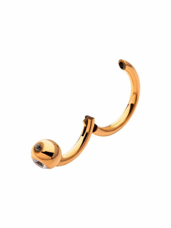 Piercing Ring With Zirconia Ball -24Kt Gold PVD Titanium - Image 2