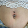 Navel Curve With Marquise Gems & Chain Dangle -Titanium