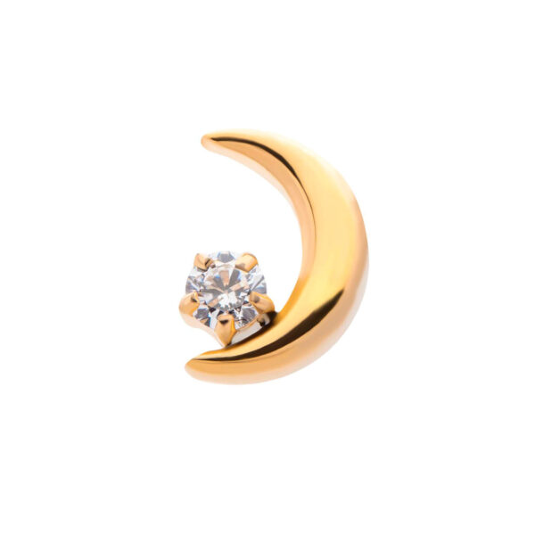 Moon With Clear Zirconia Top -24Kt Gold PVD Titanium