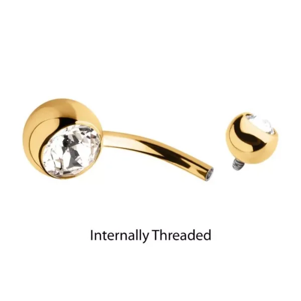 Navel Curve With Clear Swarovski Crystal -24Kt Gold PVD Titanium - Image 2