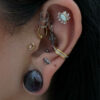 Curved Barbell With Tri Bead & 3-Cluster Clear Zirconia Top -Titanium - Image 3