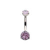 Navel Curve With Petite Prong Set Pink Zirconia -Titanium