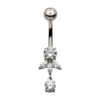 Navel Curve With Round & Triple Marquise CZ Dangle -Titanium
