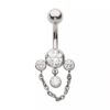 Navel Curve with Chain & Gem Dangles -Titanium - Image 4