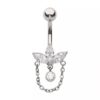 Navel Curve With Marquise Gems & Chain Dangle -Titanium - Image 3