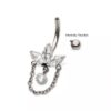 Navel Curve With Marquise Gems & Chain Dangle -Titanium - Image 4