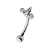 Curved Barbell With Tri Bead & 3-Cluster Clear Zirconia Top -Titanium - Image 5