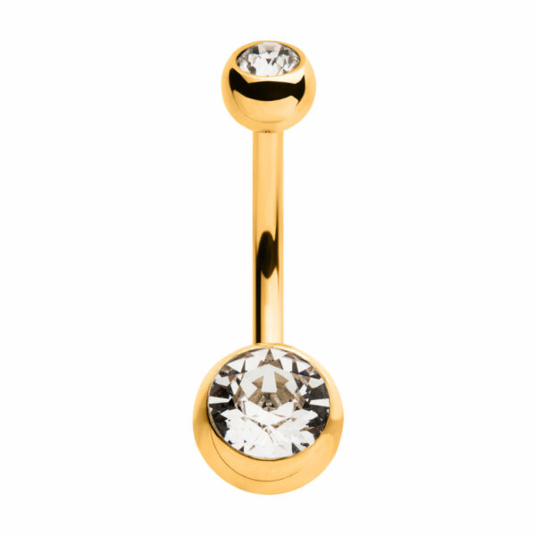 Navel Curve With Clear Swarovski Crystal -24Kt Gold PVD Titanium