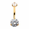Navel Curve With Prong Set Clear Zirconia -24Kt Gold PVD Titanium