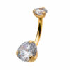 Navel Curve With Prong Set Clear Zirconia -24Kt Gold PVD Titanium - Image 5
