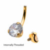Navel Curve With Prong Set Clear Zirconia -24Kt Gold PVD Titanium - Image 6