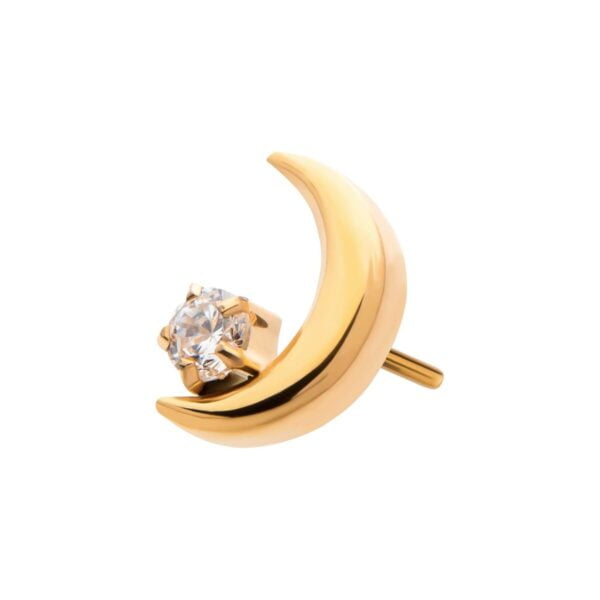 Moon With Clear Zirconia Top -24Kt Gold PVD Titanium - Image 3