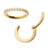 Oval Shape Clicker With Clear Zirconia -24Kt Gold PVD Titanium