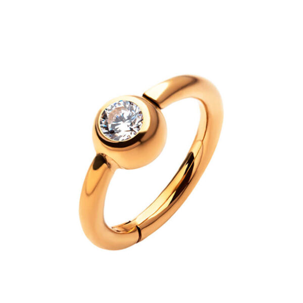 Piercing Ring With Zirconia Ball -24Kt Gold PVD Titanium