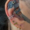 Triple Hoop With Zirconia In The Center Clicker -Titanium - Image 2