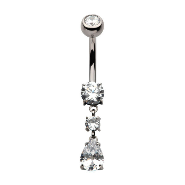 Navel Curve With Prong Set Round & Teardrop CZ Dangle -Titanium