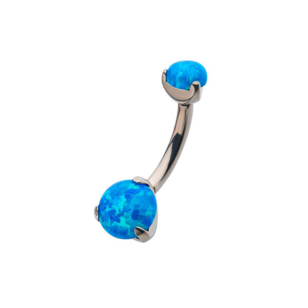 Navel Curve With Petite Prong Set Blue Opal -Titanium - Image 2