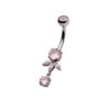 Navel Curve With Pink Round & Triple Marquise CZ Dangle -Titanium - Image 2