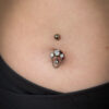 Navel Curve with Chain & Gem Dangles -Titanium