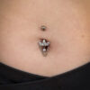 Navel Curve With Marquise Gems & Chain Dangle -Titanium - Image 2